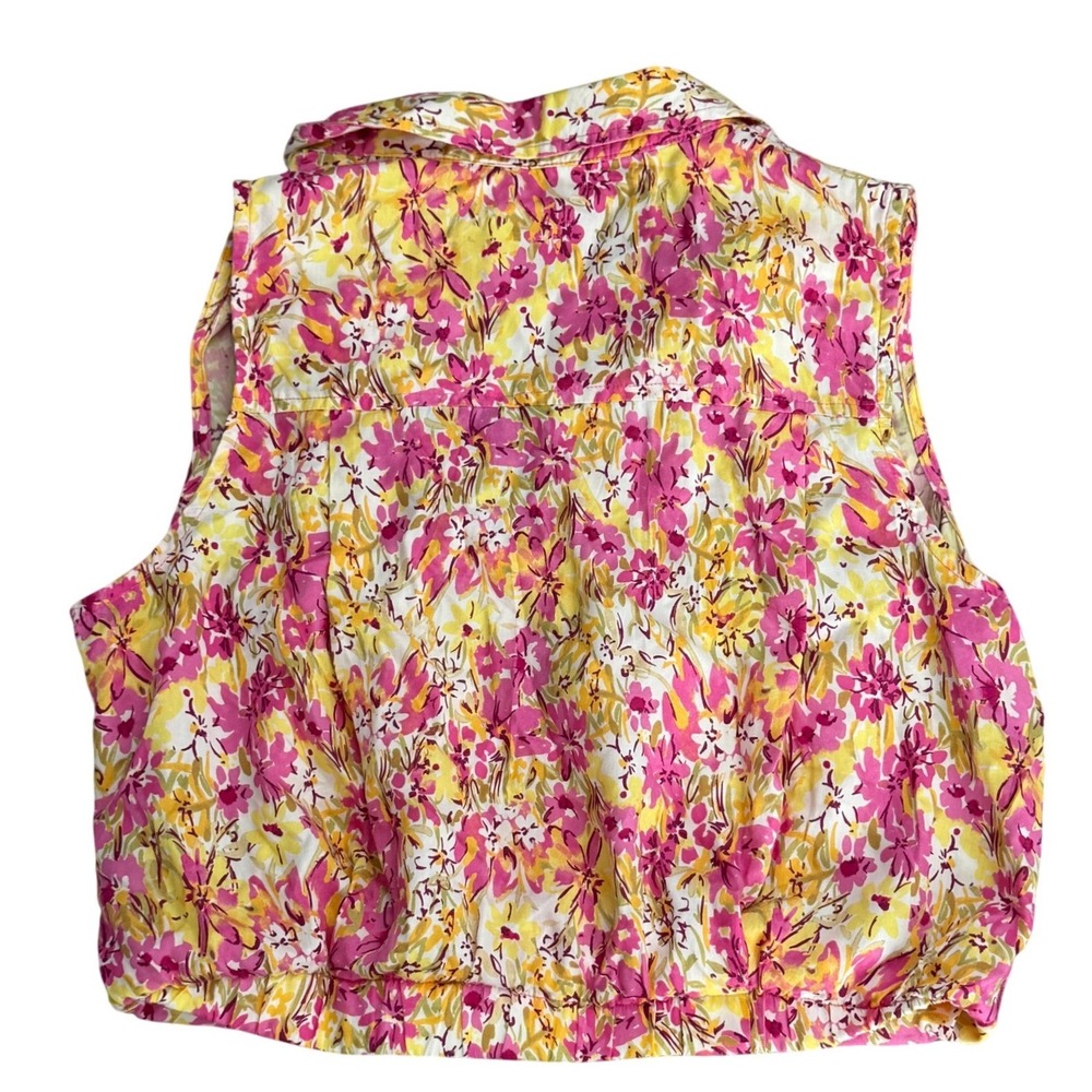 KUT from the Kloth Floral Sleeveless Twist Front Blouse Pink Yellow XL - Picture 3 of 8